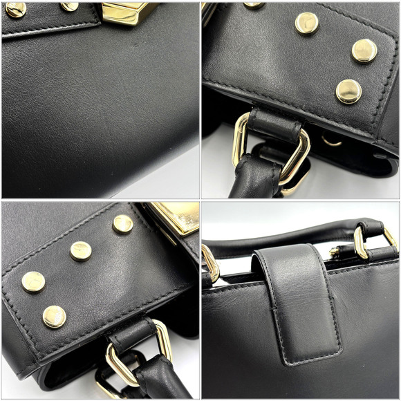 JIMMY CHOO Rocket Handbag Black Studs Leather Women JIMMY CHOO Rocket Handbag Black Studs Leather Women\'s Shoulder Bag